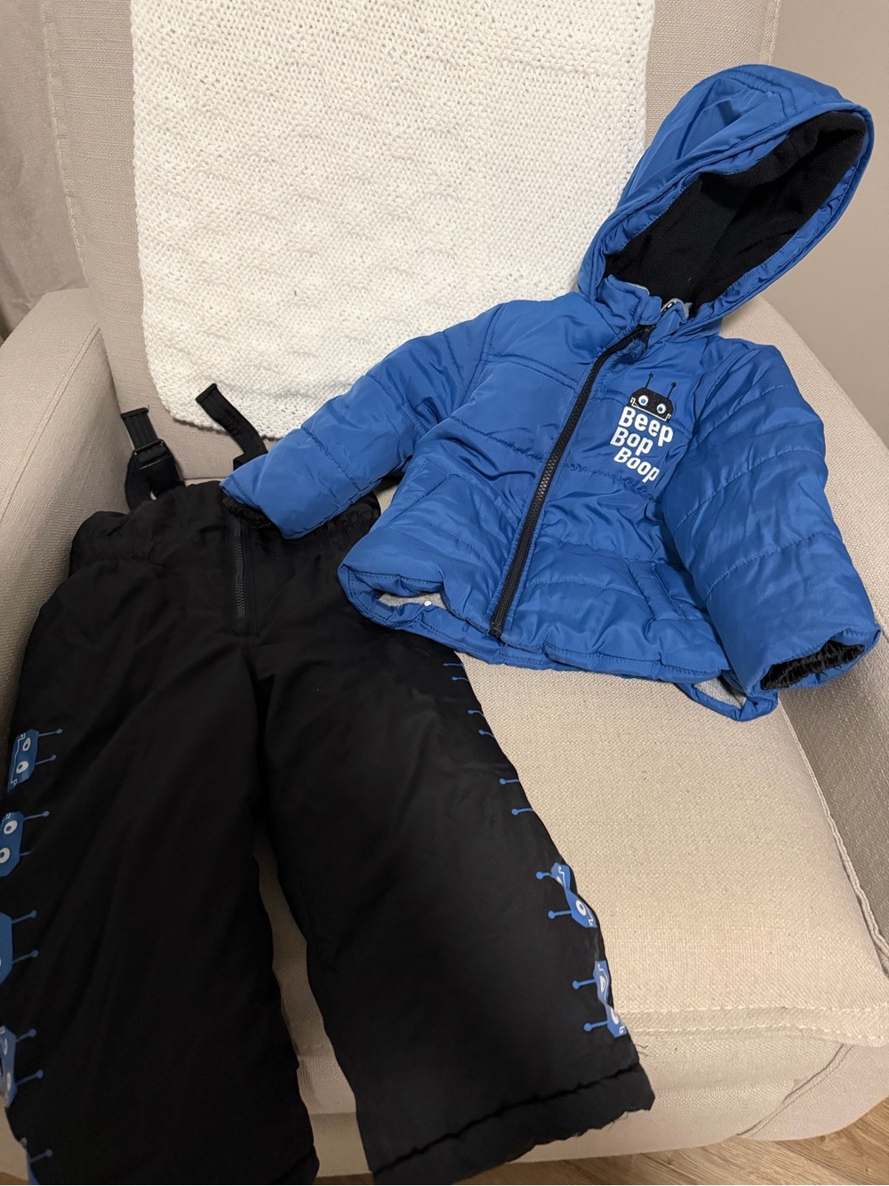 Carter's Blue and Black Puffer Jacket and Bibs Set with Robot Accent